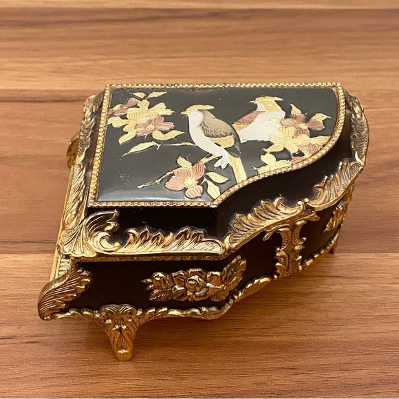 Vintage SANKYO Schmid Japan Oriental Asian Enamel Birds Piano Music Box - Picture 2 of 15